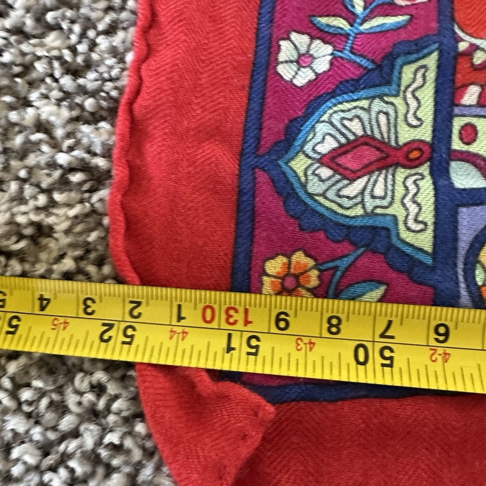 Hermes 2016 Shawl Scarf "Au Pays Des Oiseaux Fleurs" Red Cashmere Silk France - Picture 5 of 6